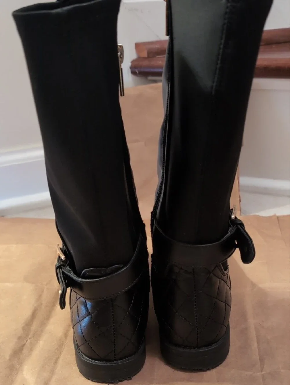 Nautica Black Mid-Calf Leather Boots with Buckle Detail - Women